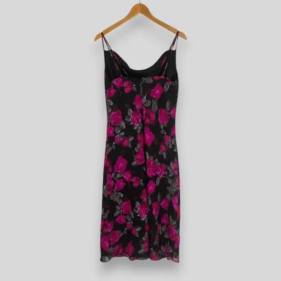 Vintage New York & Company Black Floral Cowl Neck Slip Midi Dress Size 10 - Picture 2 of 5